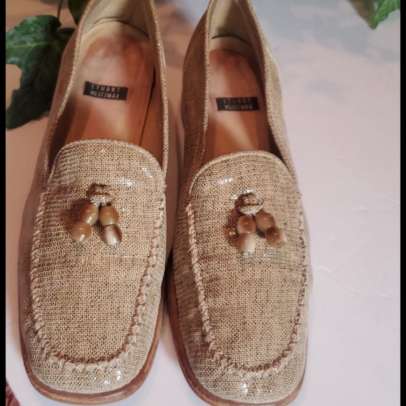 Stuart Weitzman tan metallic leather loafer 7.5 C - Picture 1 of 10